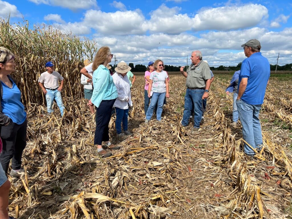 Master gardeners standing in a harvested corn field with the county agricultural agent